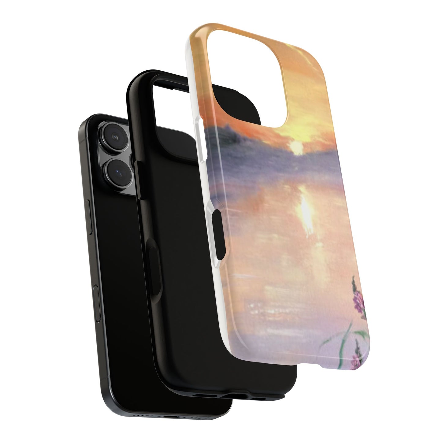 Golden Mist Lake Sunset Phone Case – Original Serene Landscape by Alina Madan Art