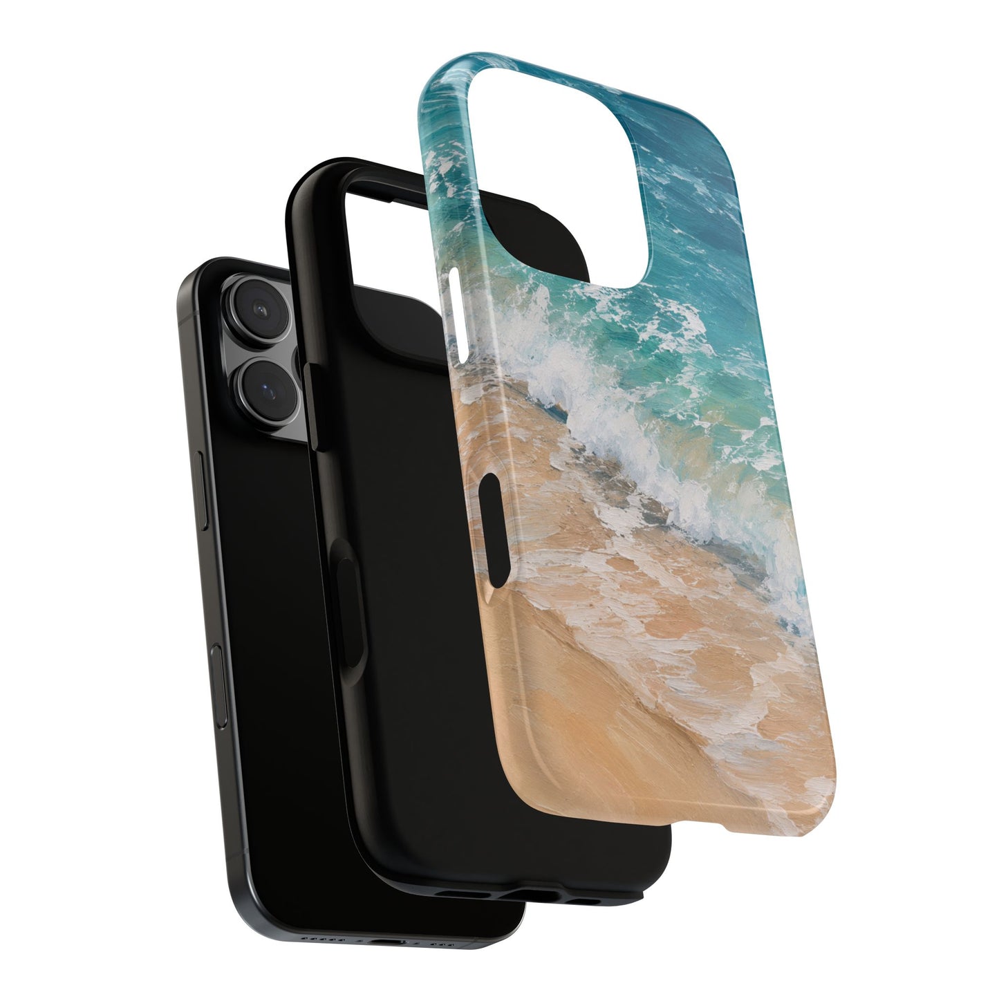 Golden Tide Serenity Phone Case  | Ocean Wave & Sandy Beach Design with Gold Accents