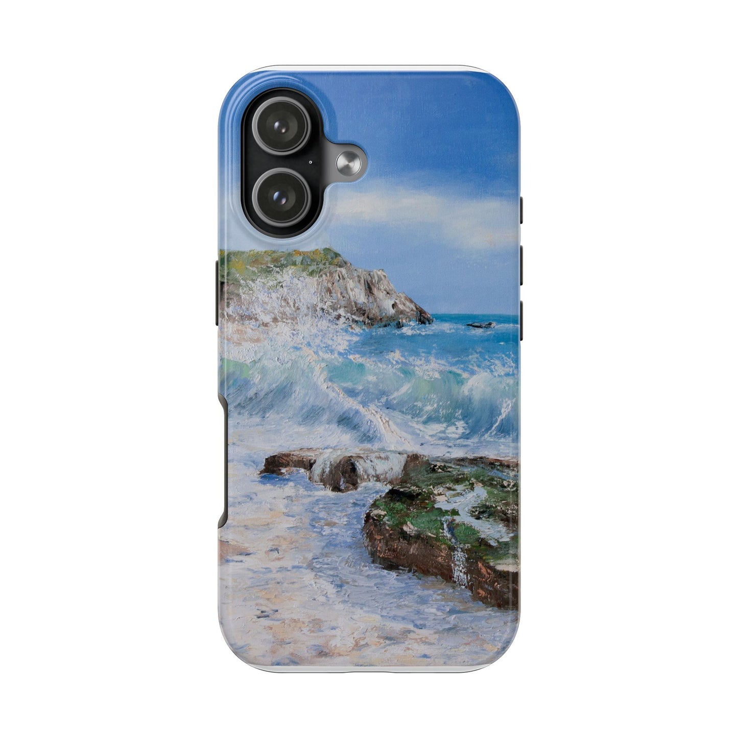 Coastal Wave Painting Phone Case | Ocean Beach Seascape, Rocky Shore