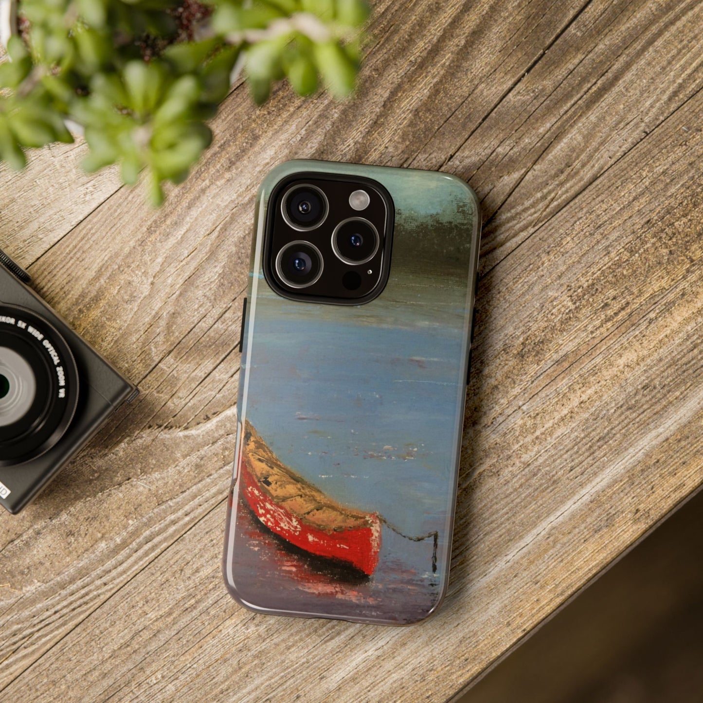 Red Canoe on Calm Water Phone Case – Original Impressionist Lake Painting by Alina Madan Art