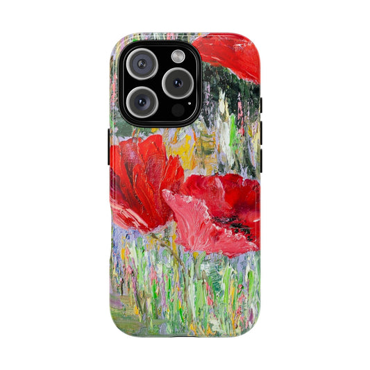 Red Poppy Meadow Phone Case – Expressive Impressionist Floral Art by Alina Madan Art