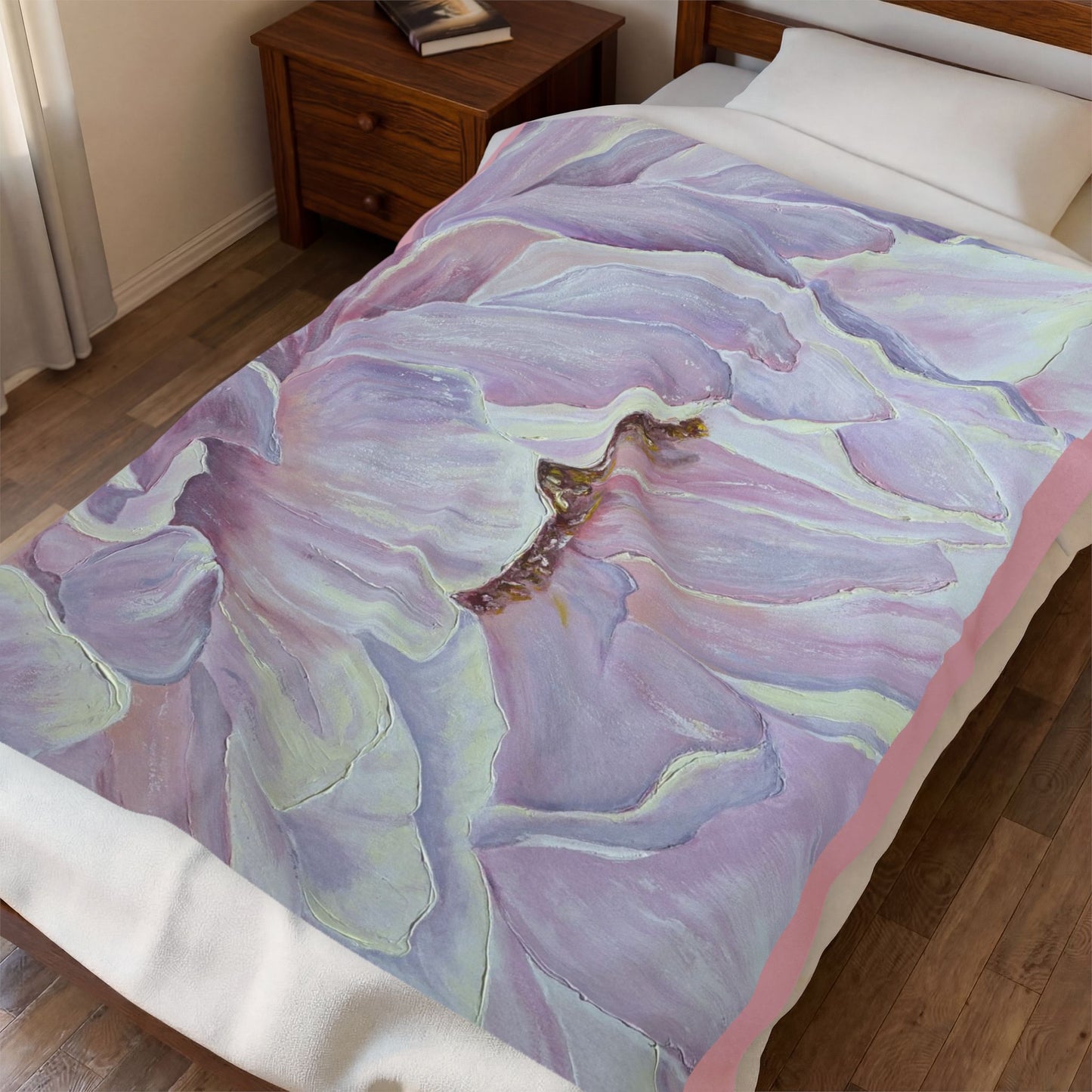 Pink Peony Illustration Blanket | Floral Velveteen Plush Throw
