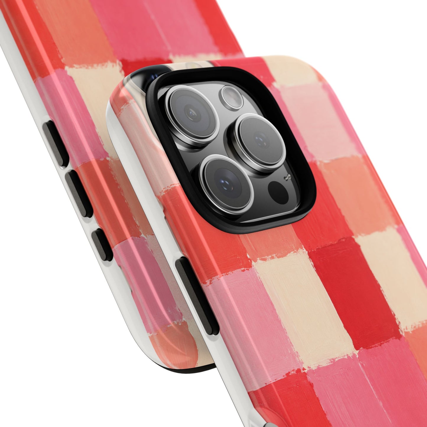 Painterly Gingham Phone Case | Pink Coral Checkered  Decor