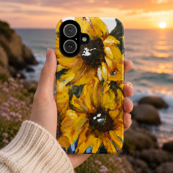 Original sunflower painting phone case| yellow floral case by Alina Madan Art