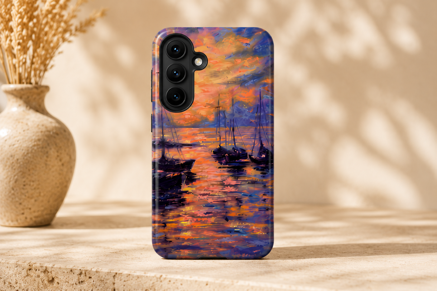 Original Sailboats at Sunset Phone Case | Impressionist Seascape Art