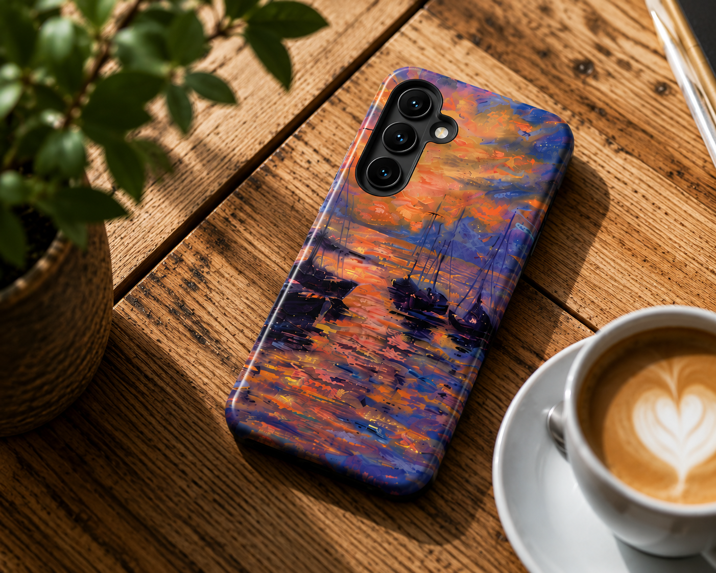 Original Sailboats at Sunset Phone Case | Impressionist Seascape Art