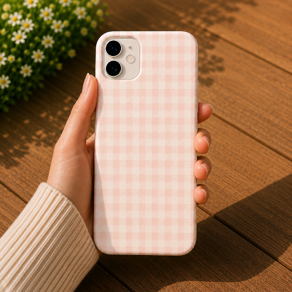 Pink Floral Gingham Phone Case | Soft Coquette Aesthetic , Feminine Pastel Luxury Design