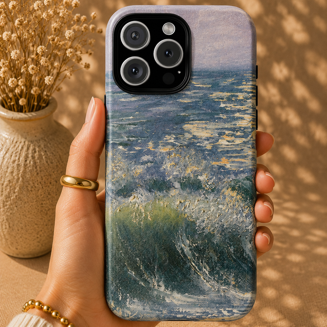 Seafoam Light Waves Phone Case – Original Painting by Alina Madan Art