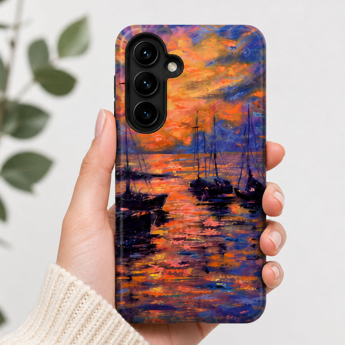 Original Sailboats at Sunset Phone Case | Impressionist Seascape Art