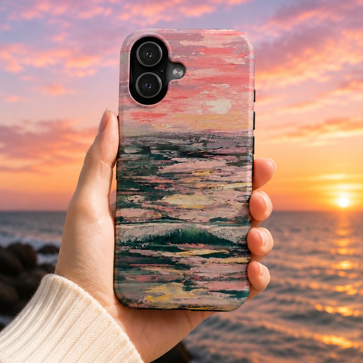 Pink Sunset Seascape Phone Case | Original Coastal Art by Alina Madan Art