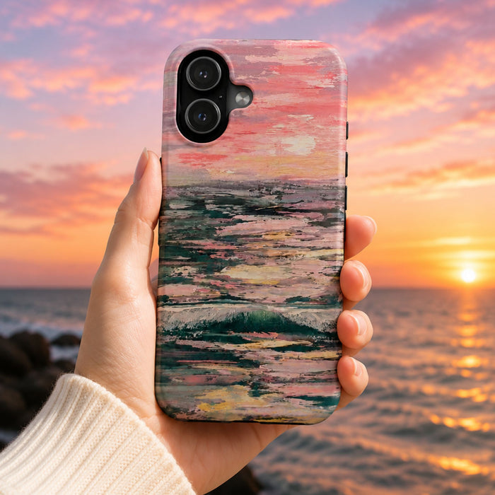 Pink Sunset Seascape Phone Case | Original Coastal Art by Alina Madan Art