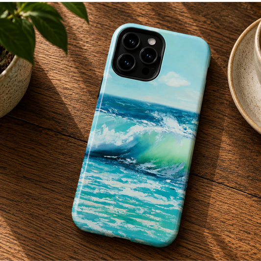 Blue Wave Seascape Phone Case | Ocean Art iPhone Case | Coastal Sky Phone Cover