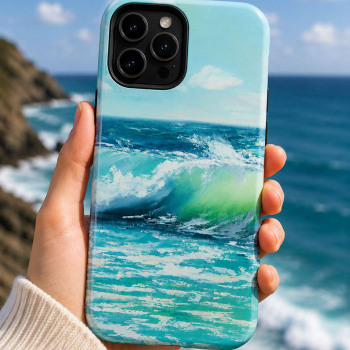 Blue Wave Seascape Phone Case | Ocean Art iPhone Case | Coastal Sky Phone Cover