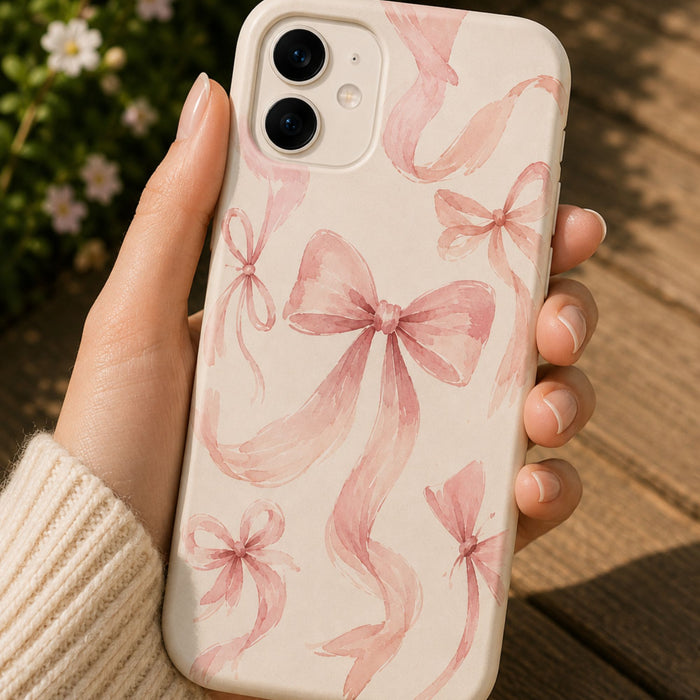 Pink Coquette Bow Phone Case | Watercolor Ribbon Aesthetic Case